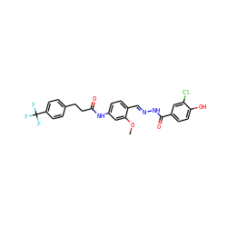 COc1cc(NC(=O)CCc2ccc(C(F)(F)F)cc2)ccc1/C=N/NC(=O)c1ccc(O)c(Cl)c1 ZINC000013492724