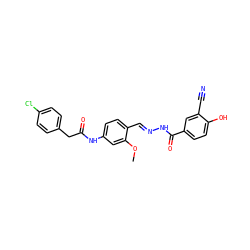 COc1cc(NC(=O)Cc2ccc(Cl)cc2)ccc1/C=N/NC(=O)c1ccc(O)c(C#N)c1 ZINC000013492722