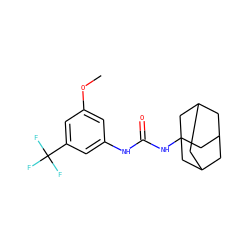 COc1cc(NC(=O)NC23CC4CC(CC(C4)C2)C3)cc(C(F)(F)F)c1 ZINC000084651857