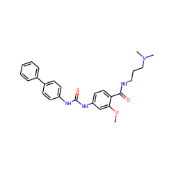COc1cc(NC(=O)Nc2ccc(-c3ccccc3)cc2)ccc1C(=O)NCCCN(C)C ZINC000028386893