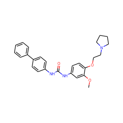 COc1cc(NC(=O)Nc2ccc(-c3ccccc3)cc2)ccc1OCCN1CCCC1 ZINC000028899156