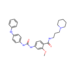 COc1cc(NC(=O)Nc2ccc(Nc3ccccc3)cc2)ccc1C(=O)NCCCN1CCCCC1 ZINC000028379783