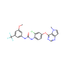COc1cc(NC(=O)Nc2ccc(Oc3ncnc4ccn(C)c34)cc2Cl)cc(C(F)(F)F)c1 ZINC000064409774