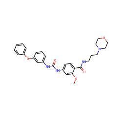 COc1cc(NC(=O)Nc2cccc(Oc3ccccc3)c2)ccc1C(=O)NCCCN1CCOCC1 ZINC000028389900