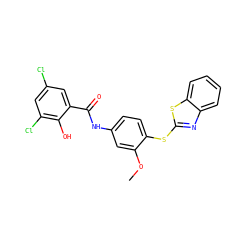 COc1cc(NC(=O)c2cc(Cl)cc(Cl)c2O)ccc1Sc1nc2ccccc2s1 ZINC000026568777