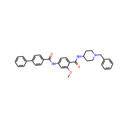COc1cc(NC(=O)c2ccc(-c3ccccc3)cc2)ccc1C(=O)NC1CCN(Cc2ccccc2)CC1 ZINC000028365709