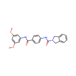 COc1cc(NC(=O)c2ccc(NC(=O)N3Cc4ccccc4C3)cc2)cc(OC)c1 ZINC000167280670