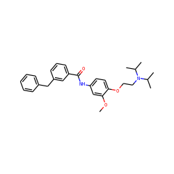 COc1cc(NC(=O)c2cccc(Cc3ccccc3)c2)ccc1OCCN(C(C)C)C(C)C ZINC000040567448