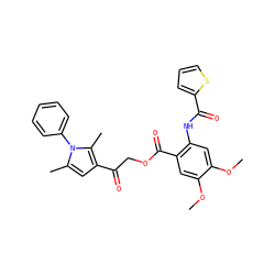 COc1cc(NC(=O)c2cccs2)c(C(=O)OCC(=O)c2cc(C)n(-c3ccccc3)c2C)cc1OC ZINC000003365600
