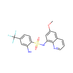 COc1cc(NS(=O)(=O)c2ccc(C(F)(F)F)cc2N)c2ncccc2c1 ZINC000201606715