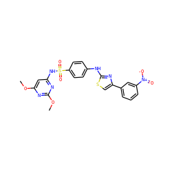 COc1cc(NS(=O)(=O)c2ccc(Nc3nc(-c4cccc([N+](=O)[O-])c4)cs3)cc2)nc(OC)n1 ZINC000013081292