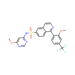 COc1cc(NS(=O)(=O)c2ccc3c(-c4ccc(C(F)(F)F)cc4OC)nccc3c2)ncn1 ZINC000206101711