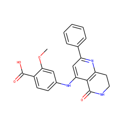 COc1cc(Nc2cc(-c3ccccc3)nc3c2C(=O)NCC3)ccc1C(=O)O ZINC000116991520
