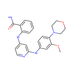 COc1cc(Nc2cc(Nc3ccccc3C(N)=O)ccn2)ccc1N1CCOCC1 ZINC000169330391