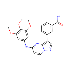 COc1cc(Nc2ccn3ncc(-c4cccc(C(N)=O)c4)c3n2)cc(OC)c1OC ZINC000138287712