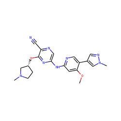 COc1cc(Nc2cnc(C#N)c(O[C@@H]3CCN(C)C3)n2)ncc1-c1cnn(C)c1 ZINC000095559342