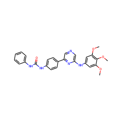 COc1cc(Nc2cncc(-c3ccc(NC(=O)Nc4ccccc4)cc3)n2)cc(OC)c1OC ZINC000040937316