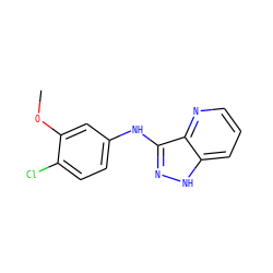 COc1cc(Nc2n[nH]c3cccnc23)ccc1Cl ZINC000166862571