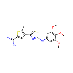 COc1cc(Nc2nc(-c3cc(C(=N)N)sc3C)cs2)cc(OC)c1OC ZINC000028000083