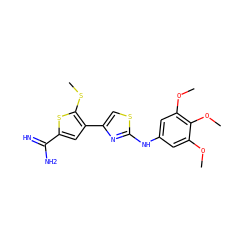 COc1cc(Nc2nc(-c3cc(C(=N)N)sc3SC)cs2)cc(OC)c1OC ZINC000028007529