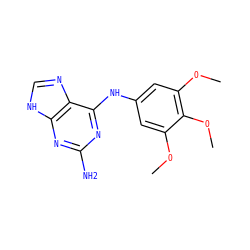 COc1cc(Nc2nc(N)nc3[nH]cnc23)cc(OC)c1OC ZINC000009423859