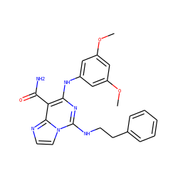COc1cc(Nc2nc(NCCc3ccccc3)n3ccnc3c2C(N)=O)cc(OC)c1 ZINC000040380633