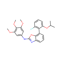 COc1cc(Nc2nc3cccc(-c4c(F)cccc4OC(C)C)c3o2)cc(OC)c1OC ZINC000169328308