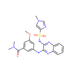COc1cc(Nc2nc3ccccc3nc2NS(=O)(=O)c2cn(C)cn2)cc(C(=O)N(C)C)c1 ZINC000138492519