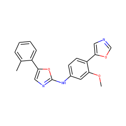 COc1cc(Nc2ncc(-c3ccccc3C)o2)ccc1-c1cnco1 ZINC000003594956