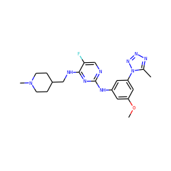 COc1cc(Nc2ncc(F)c(NCC3CCN(C)CC3)n2)cc(-n2nnnc2C)c1 ZINC000473135908