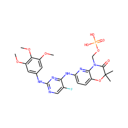COc1cc(Nc2ncc(F)c(Nc3ccc4c(n3)N(COP(=O)(O)O)C(=O)C(C)(C)O4)n2)cc(OC)c1OC ZINC000043131420
