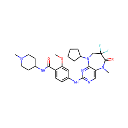 COc1cc(Nc2ncc3c(n2)N(C2CCCC2)CC(F)(F)C(=O)N3C)ccc1C(=O)NC1CCN(C)CC1 ZINC000096271645