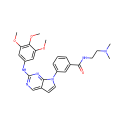 COc1cc(Nc2ncc3ccn(-c4cccc(C(=O)NCCN(C)C)c4)c3n2)cc(OC)c1OC ZINC000034560899