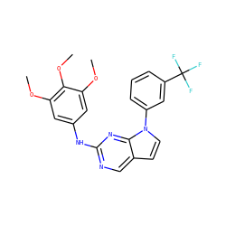 COc1cc(Nc2ncc3ccn(-c4cccc(C(F)(F)F)c4)c3n2)cc(OC)c1OC ZINC000036348807