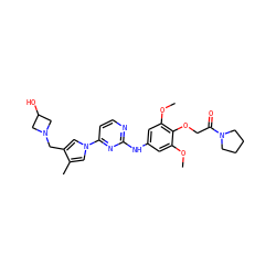 COc1cc(Nc2nccc(-n3cc(C)c(CN4CC(O)C4)c3)n2)cc(OC)c1OCC(=O)N1CCCC1 ZINC000473124106