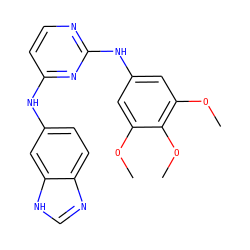 COc1cc(Nc2nccc(Nc3ccc4nc[nH]c4c3)n2)cc(OC)c1OC ZINC000071319249