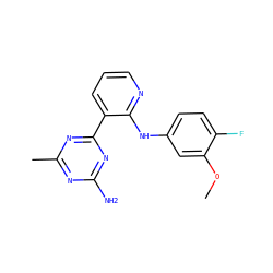 COc1cc(Nc2ncccc2-c2nc(C)nc(N)n2)ccc1F ZINC000113235686