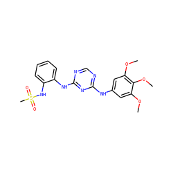 COc1cc(Nc2ncnc(Nc3ccccc3NS(C)(=O)=O)n2)cc(OC)c1OC ZINC000096273904