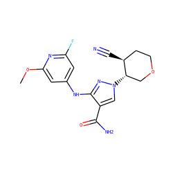 COc1cc(Nc2nn([C@H]3COCC[C@@H]3C#N)cc2C(N)=O)cc(F)n1 ZINC001772594240