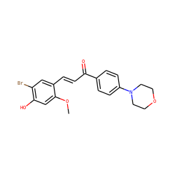 COc1cc(O)c(Br)cc1/C=C/C(=O)c1ccc(N2CCOCC2)cc1 ZINC000071411064