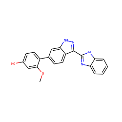 COc1cc(O)ccc1-c1ccc2c(-c3nc4ccccc4[nH]3)n[nH]c2c1 ZINC000166837401