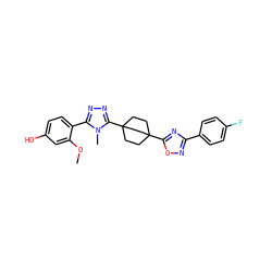COc1cc(O)ccc1-c1nnc(C23CCC(c4nc(-c5ccc(F)cc5)no4)(CC2)CC3)n1C ZINC000028529424