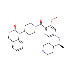 COc1cc(O[C@@H](C)C2CCNCC2)ccc1C(=O)N1CCC(N2C(=O)OCc3ccccc32)CC1 ZINC000026832364