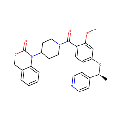 COc1cc(O[C@@H](C)c2ccncc2)ccc1C(=O)N1CCC(N2C(=O)OCc3ccccc32)CC1 ZINC000026831364