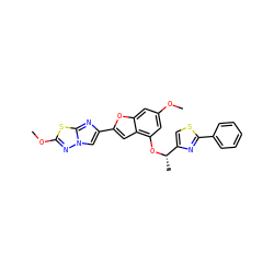 COc1cc(O[C@@H](C)c2csc(-c3ccccc3)n2)c2cc(-c3cn4nc(OC)sc4n3)oc2c1 ZINC000205683200