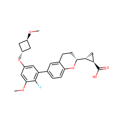 COc1cc(O[C@H]2C[C@H](OC)C2)cc(-c2ccc3c(c2)CC[C@H]([C@@H]2C[C@H]2C(=O)O)O3)c1F ZINC001772593268