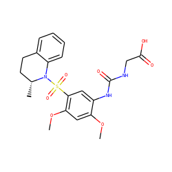 COc1cc(OC)c(S(=O)(=O)N2c3ccccc3CC[C@H]2C)cc1NC(=O)NCC(=O)O ZINC000073274931
