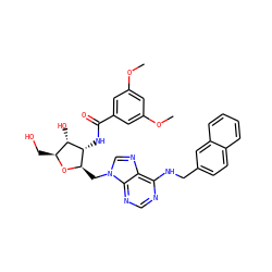 COc1cc(OC)cc(C(=O)N[C@@H]2[C@@H](Cn3cnc4c(NCc5ccc6ccccc6c5)ncnc43)O[C@@H](CO)[C@@H]2O)c1 ZINC000026186759