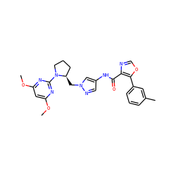 COc1cc(OC)nc(N2CCC[C@H]2Cn2cc(NC(=O)c3ncoc3-c3cccc(C)c3)cn2)n1 ZINC001772573371
