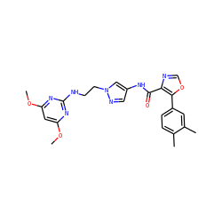 COc1cc(OC)nc(NCCn2cc(NC(=O)c3ncoc3-c3ccc(C)c(C)c3)cn2)n1 ZINC000201584818